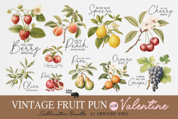 Download Vintage Fruit Pun Valentine PNG Bundle - Valentine png bundle Collection